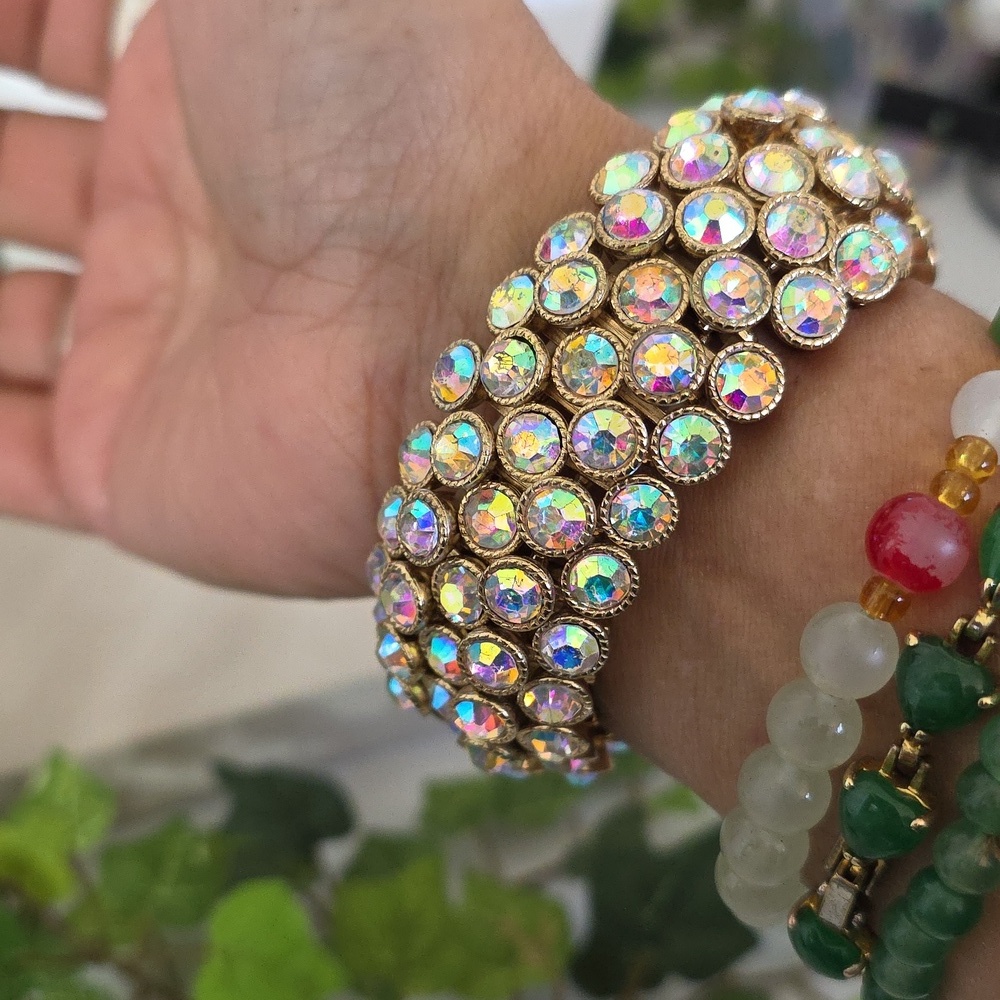 Statement Gold with AB Crystals Stretch  Bracelet - Picture 9 of 11